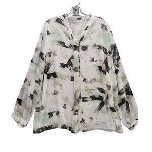 Calvin‎ Klein Blouse Top Abstract Print Long Sleeve Sheer 2X